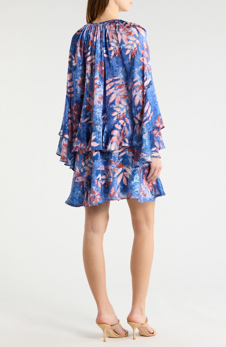 MELLODAY Leaf Print Long Sleeve Dress, Alternate, color, Blue/ Blush Leaf