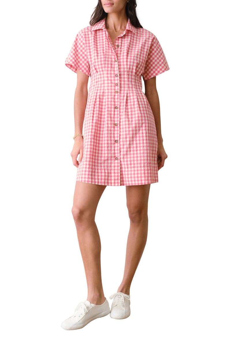 Nova Pima Cotton Gingham Mini Shirtdress, Main, color, CHERRY GINGHAM