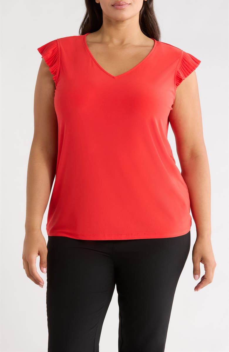 AK ANNE KLEIN Pleated Cap Sleeve Knit Top, Main, color, Begonia Red