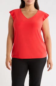 AK ANNE KLEIN Pleated Cap Sleeve Knit Top
