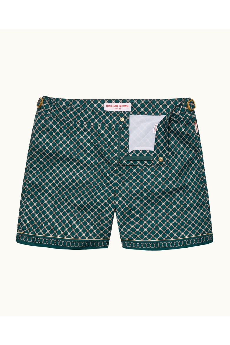 Bulldog Mid-Length Printed Border Swim Shorts, Alternate, color, LARIO GREEN