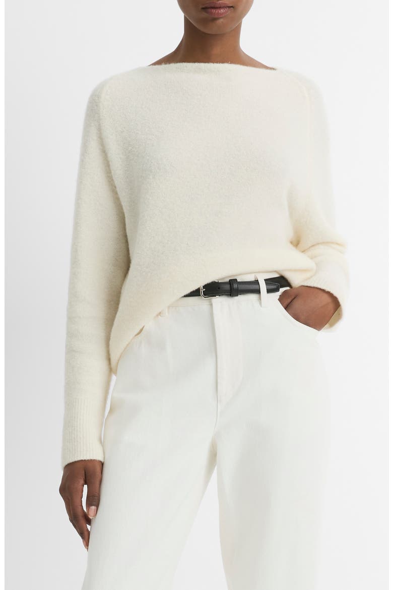 Merino Wool Blend Bouclé Sweater, Main, color, OFF WHITE