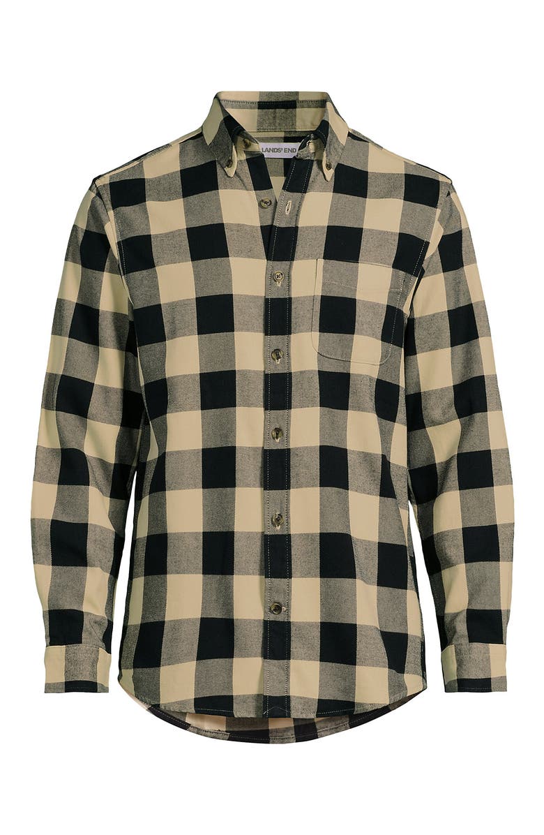 Lands' End Flagship Flannel Shirt, Alternate, color, Black/Champagne Buffalo Check