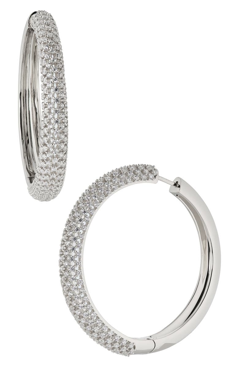 Nadri Large Cleo Pavé Cubic Zirconia Hoop Earrings, Main, color, Rhodium