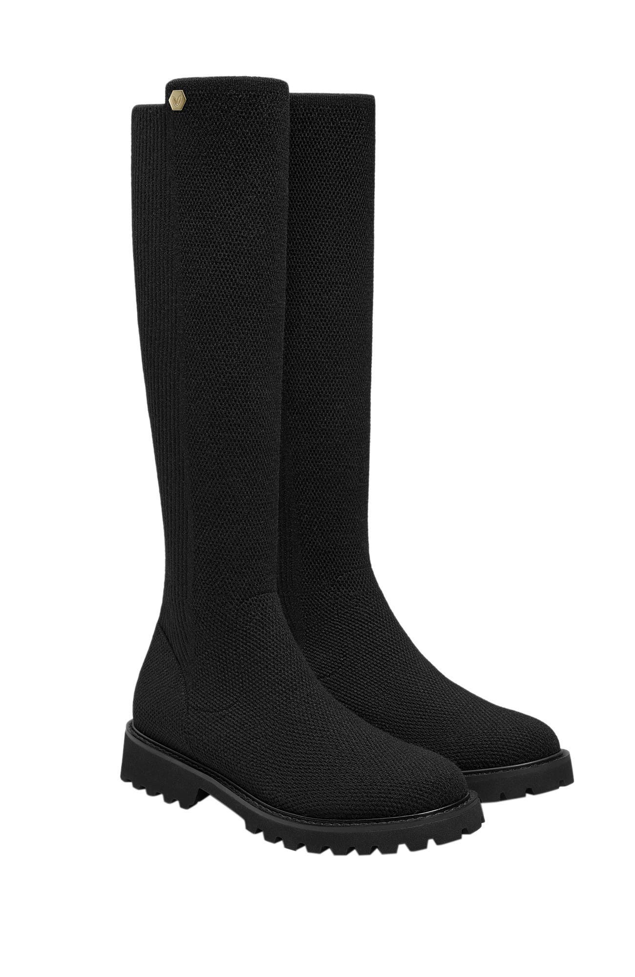 VIVAIA Round-Toe Stretchy Wool Knee-High Boots, Main, color, Black