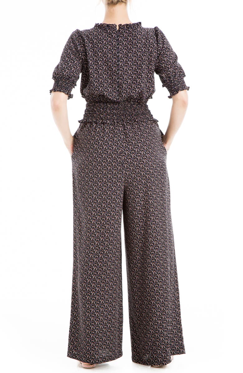 MAX STUDIO Ditsy Short Sleeve Smocked Wide Leg Jumpsuit, Alternate, color,