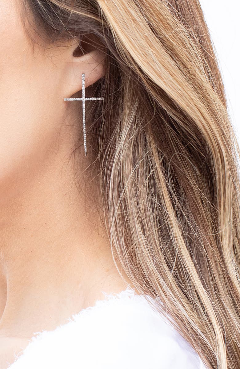 Sheryl Lowe Diamond Cross Spike Earring, Alternate, color, Sterling Silver