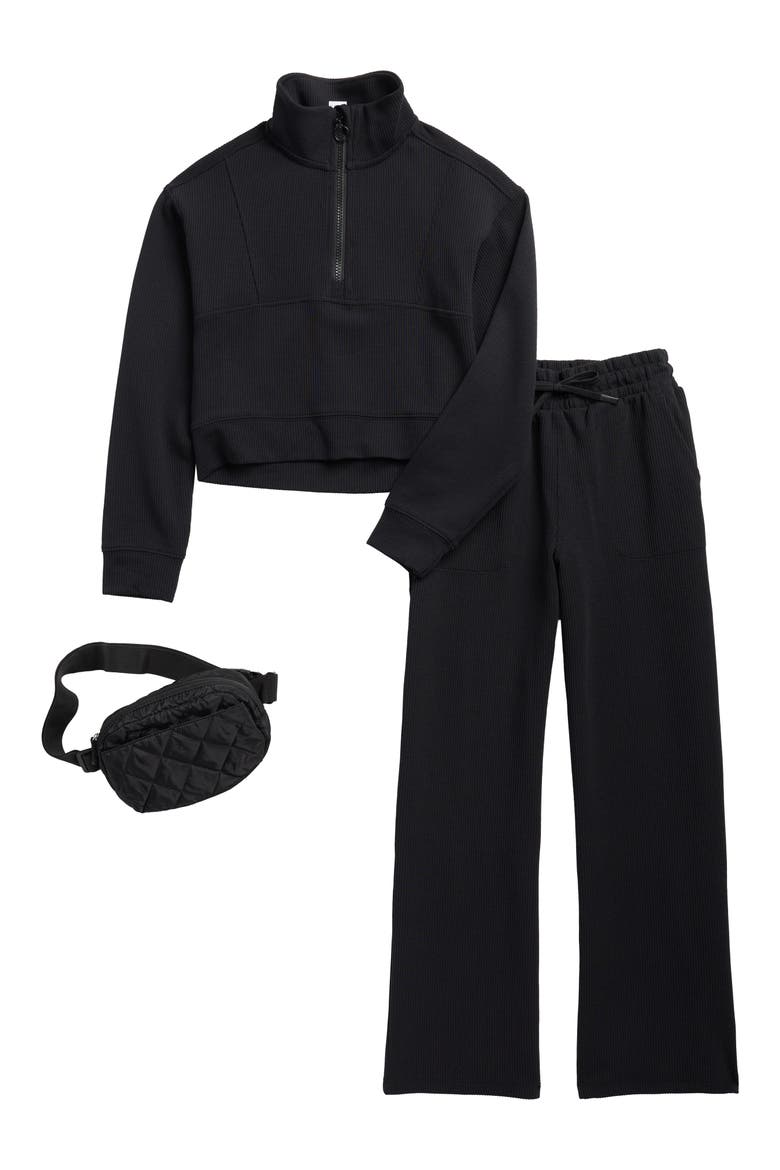 Kids' Scuba Knit Pullover, Pants & Belt Bag Set, Main, color, BLACK
