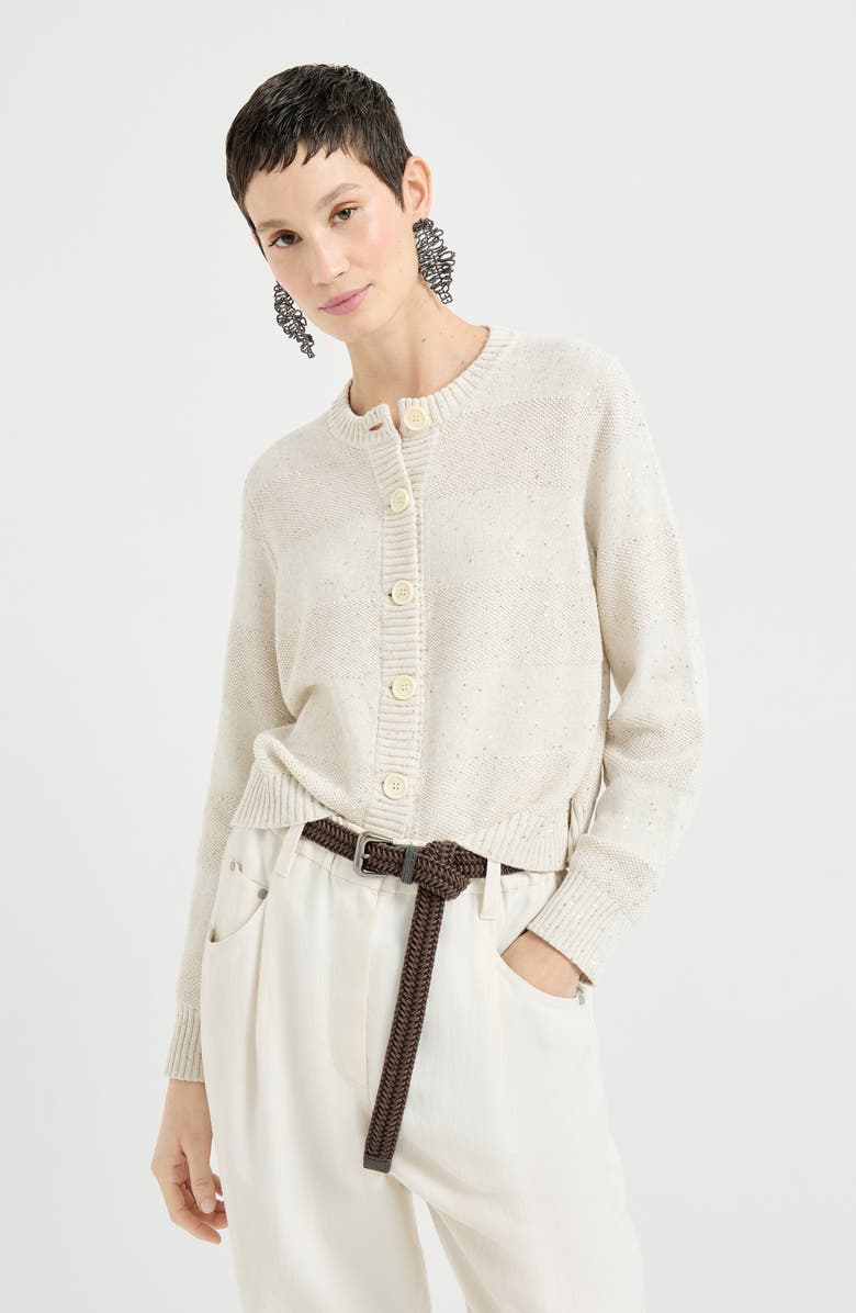 Brunello Cucinelli Cardigan with dazzling stripes, Alternate, color, Oat