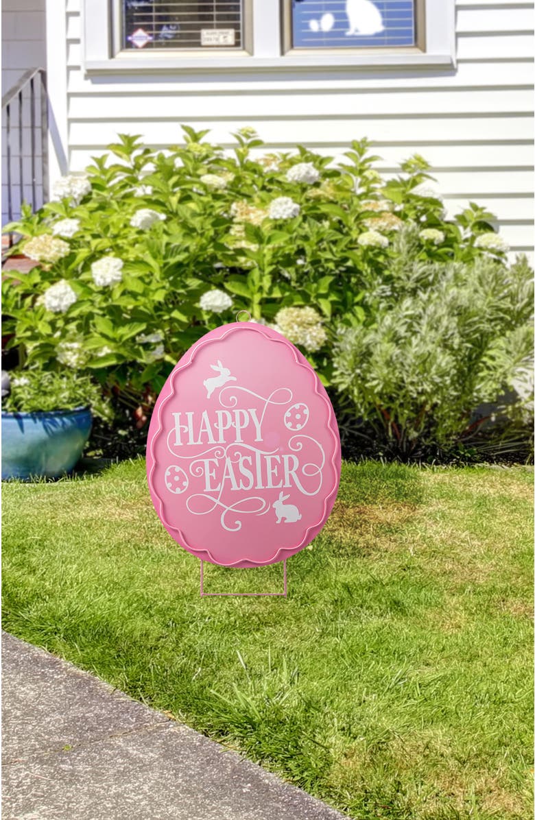 Glitzhome 24"H Easter Metal Egg Yard Stake, Alternate, color, Pink