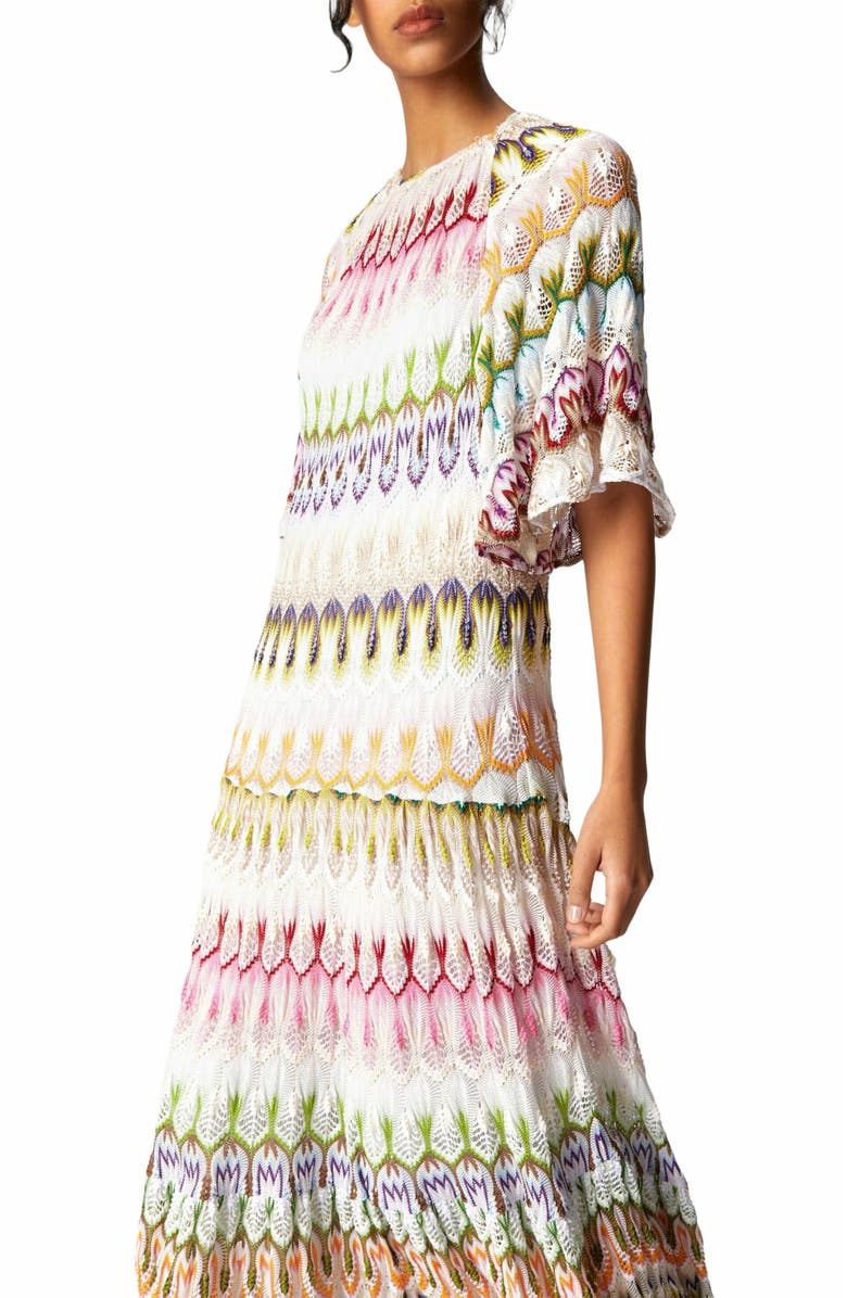 Missoni Short Sleeve Long Dress With Floral Lace Details, Alternate, color, 