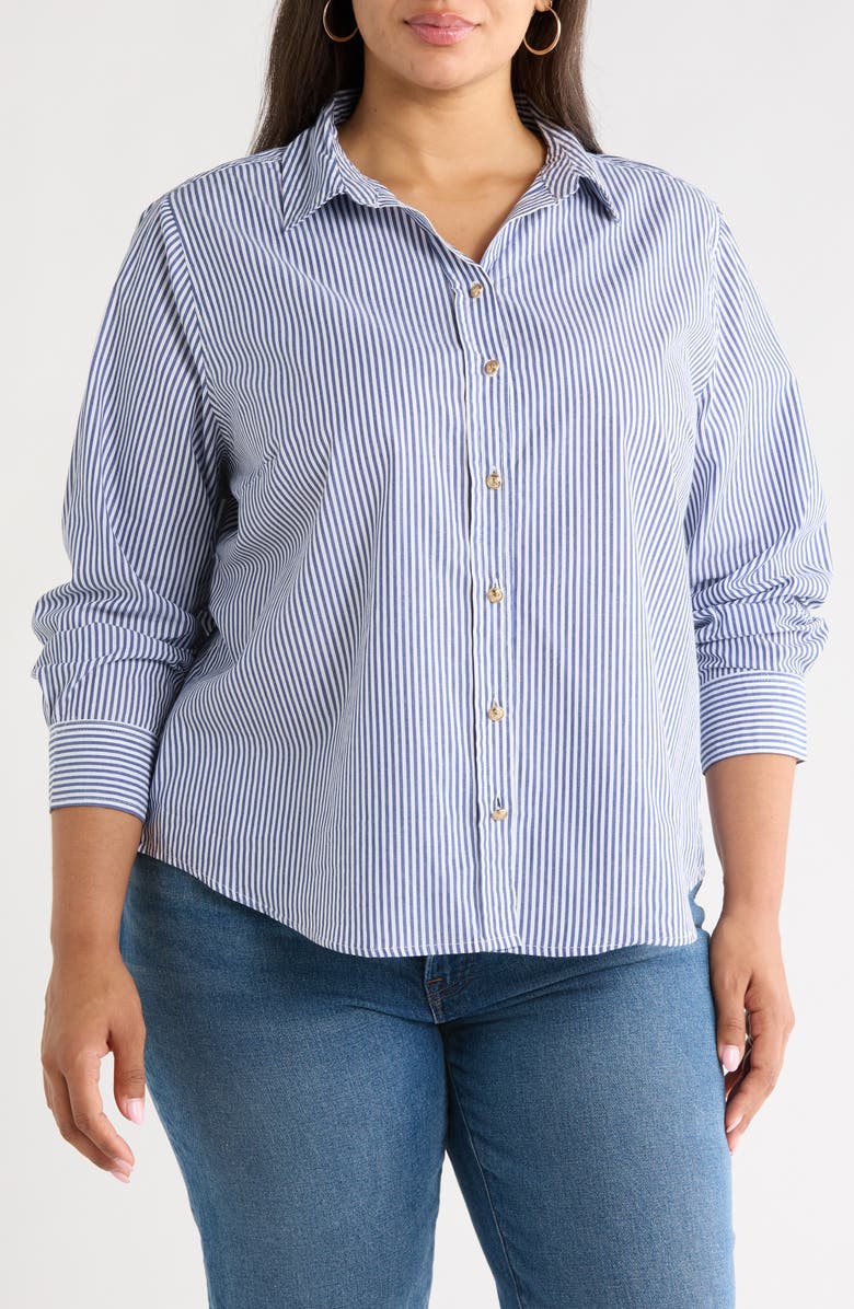 beachlunchlounge Bentley Stripe Cotton Button-Up Shirt, Main, color, Santorini