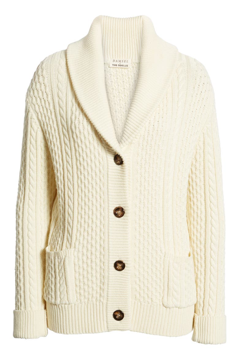 Damsel x THE ODELLS Fisherman Cardigan, Alternate, color, SAND