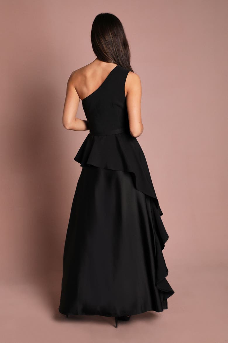 One Shoulder Satin Maxi Dress, Alternate, color, Black