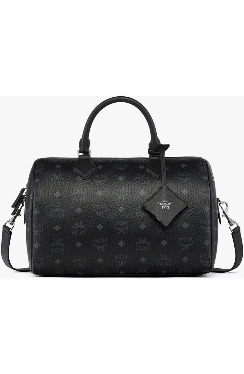 MCM Medium Ella Boston Bag in Visetos, Main, color, Black