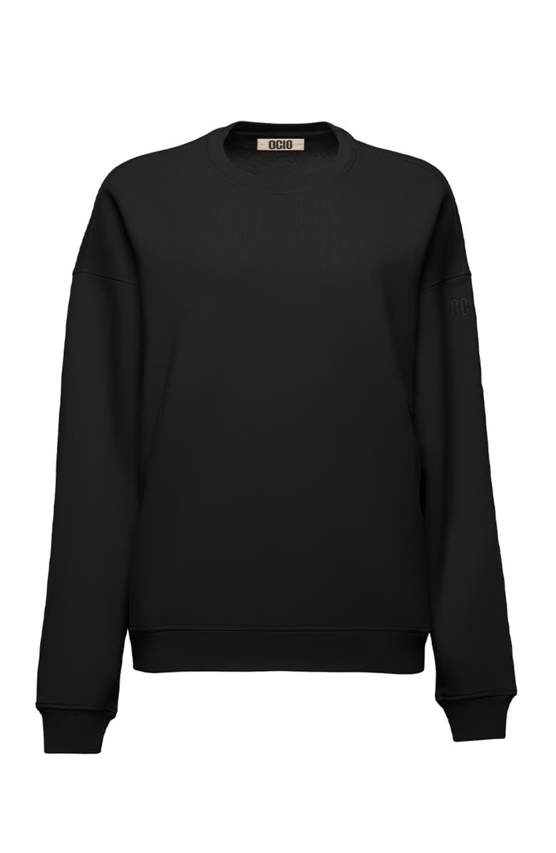 Ocio Men's Organic Cotton Teddy Oversized Crewneck, Alternate, color, Black