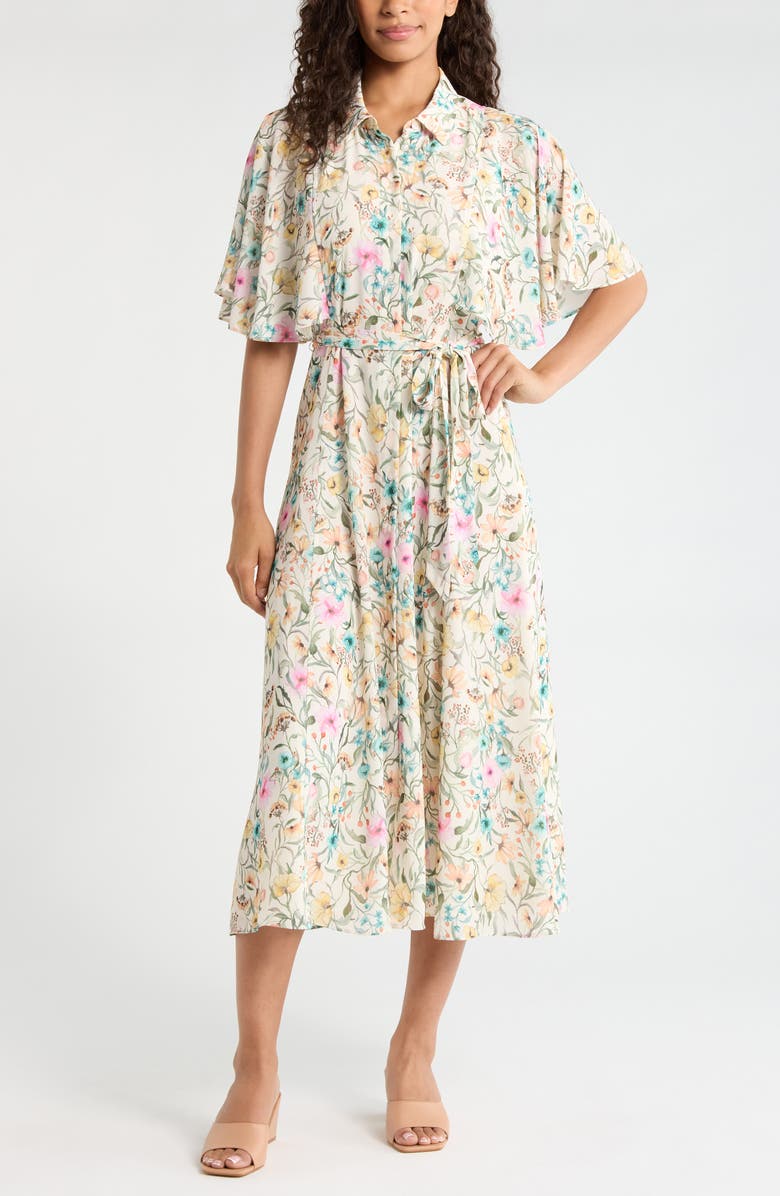 Vince Camuto Print Flutter Sleeve Maxi Dress, Main, color, Antique White