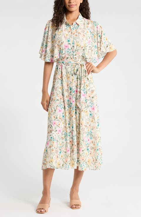 Print Flutter Sleeve Maxi Dress