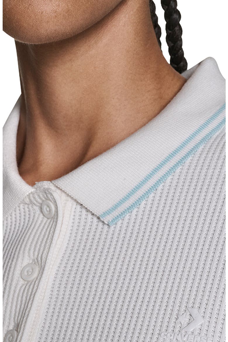 Cropped Waffle Polo, Alternate, color, White