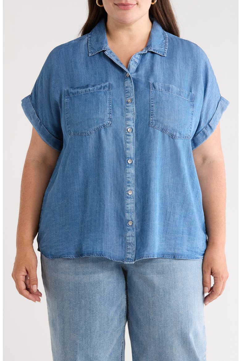 Ida Button Front Lyocell Shirt, Main, color, MEDIUM WASH