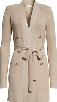 L'AGENCE Noe Metallic Double Breasted Rib Cardigan