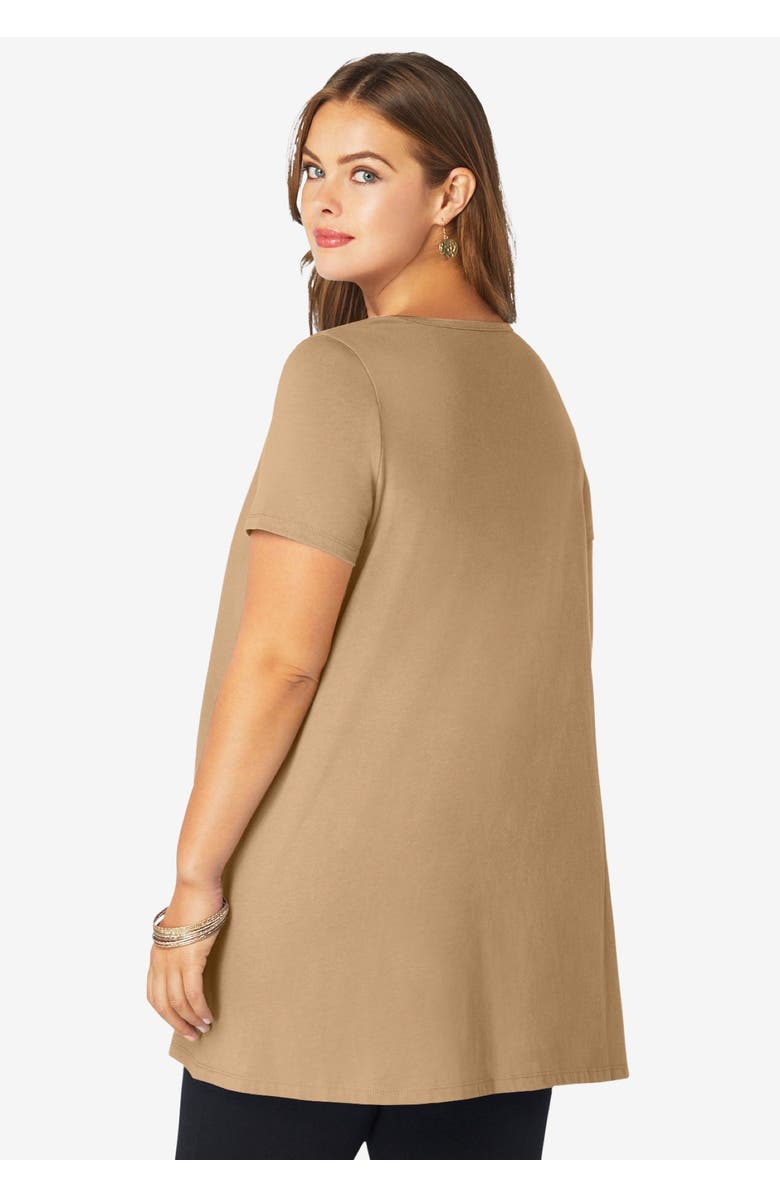 Roaman's Plus Size Cotton Ultimate Scoopneck Swing Tunic, Alternate, color, Soft Camel