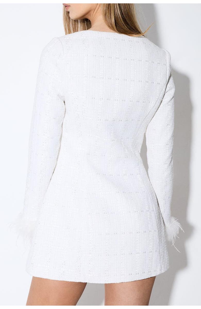 MissPap Boucle Feather Trim Mini Dress, Alternate, color, White
