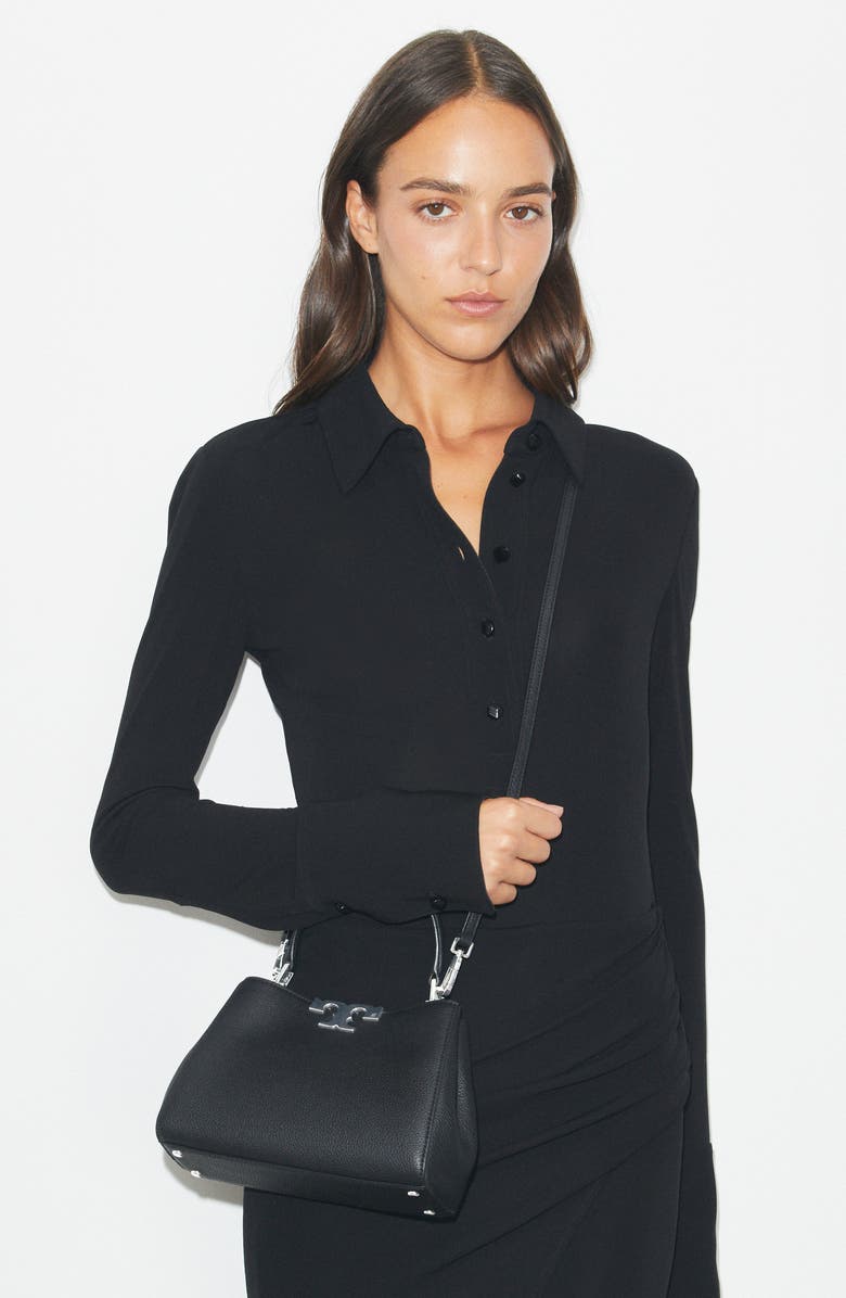 Tory Burch Mini Eleanor Soft Leather Satchel, Alternate, color, Black