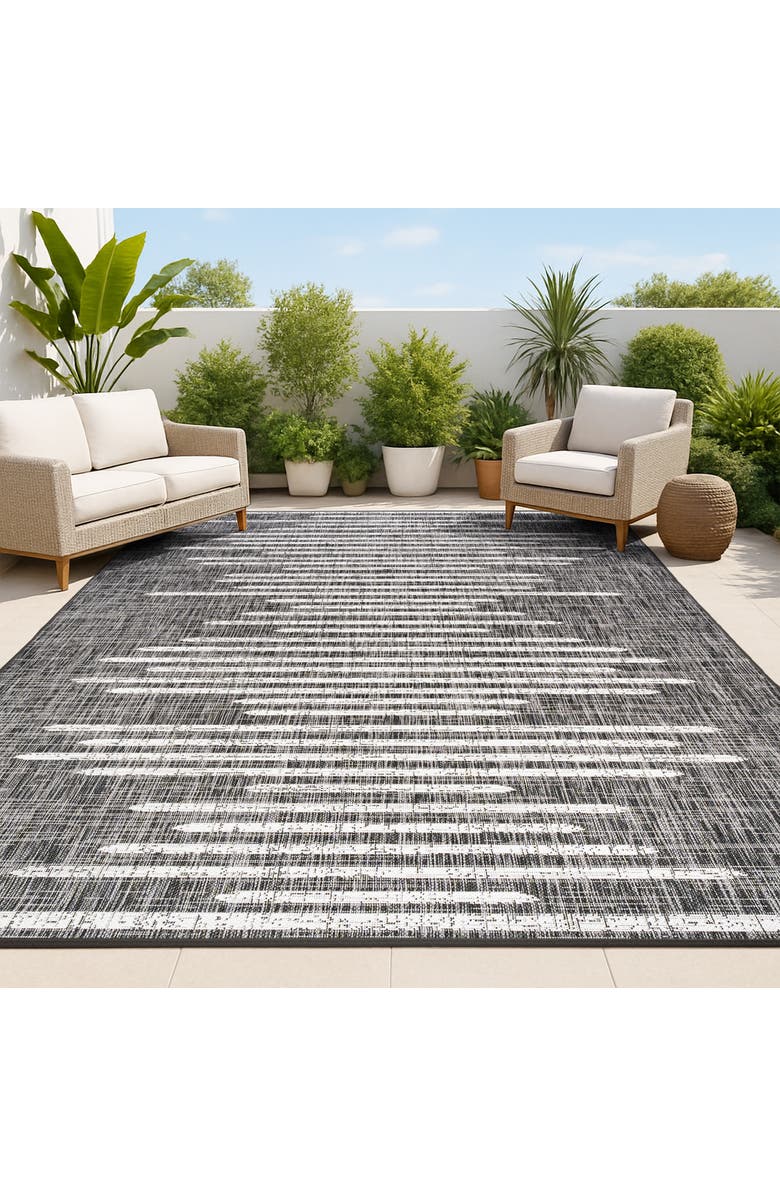 JONATHAN Y Zolak Berber Stripe Geometric Indoor/Outdoor Area Rug, Alternate, color, Black/Ivory