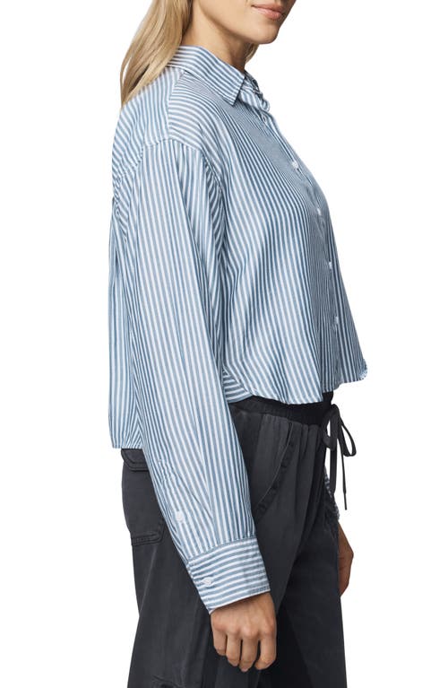 Splendid Nora Stripe Crop Button-up Shirt In Blue