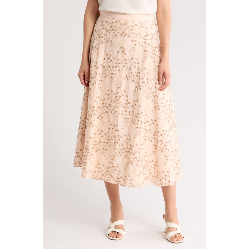 T Tahari Embroidered Eyelet Cotton Midi Skirt