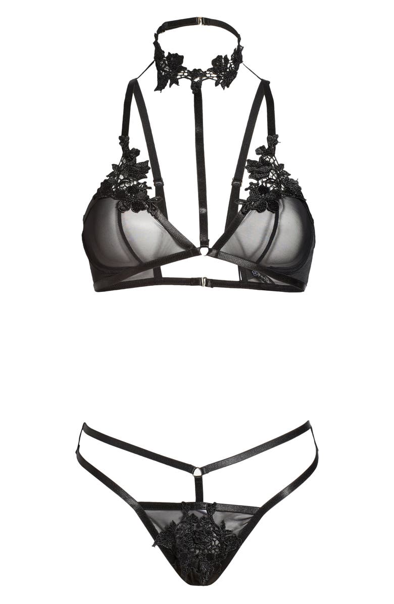 Oh La La Cheri Aubrey Harness Bralette & Open Back Panties Set, Alternate, color, 