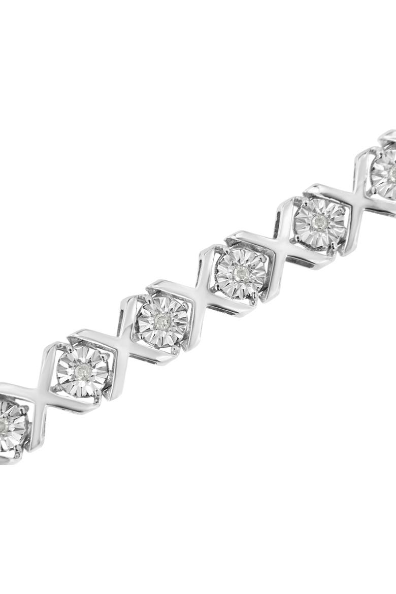Silver 1/4 Cttw Miracle Set Diamond "X" Link Bracelet, Alternate, color, White