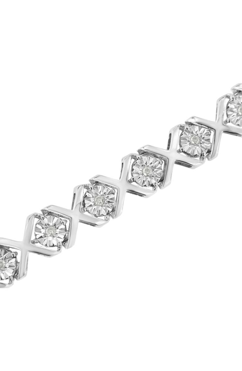 Haus of Brilliance Silver 1/4 Cttw Miracle Set Diamond "X" Link Bracelet, Alternate, color, White