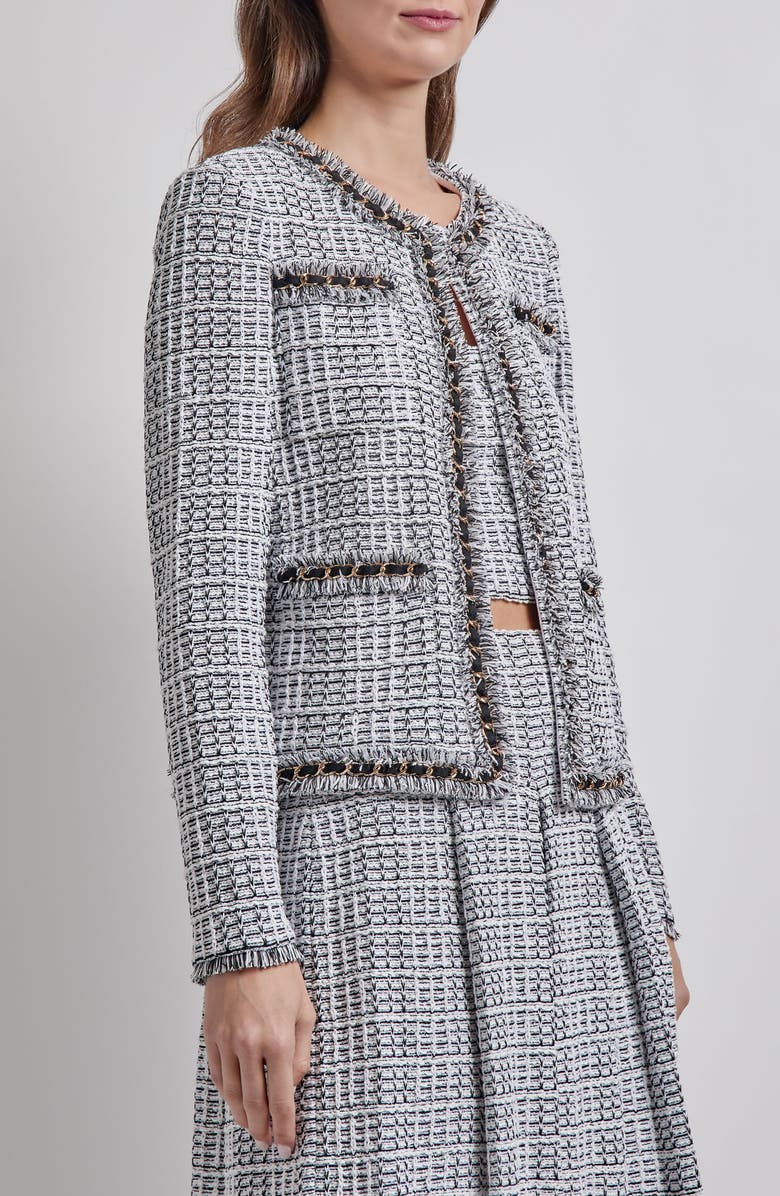 Misook Chain & Fringe Trim Jacket, Alternate, color, White/ Black