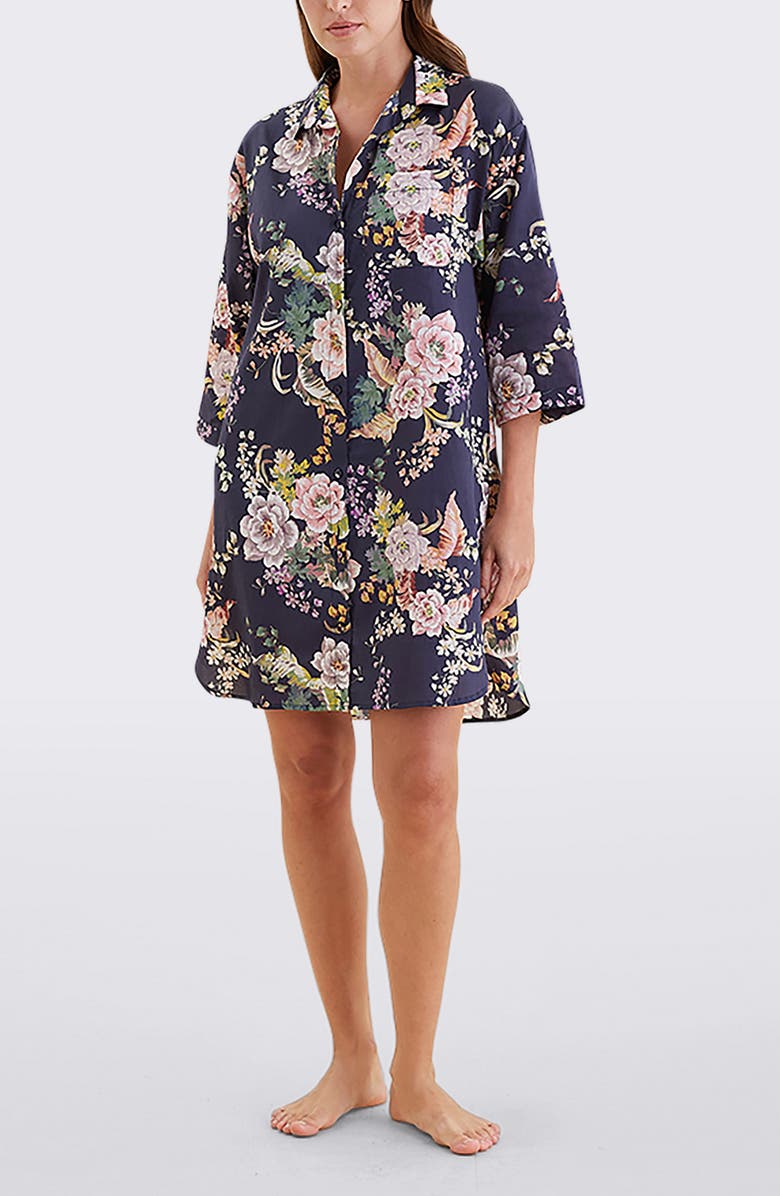 Papinelle Betsy Floral Cotton Sateen Night Shirt, Alternate, color, Navy