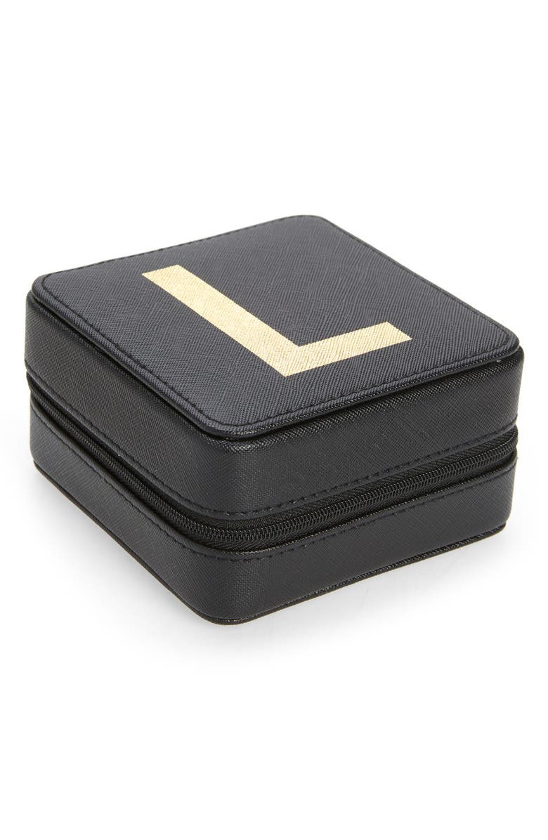 Nordstrom Initial Zip Square Jewelry Box, Main, color, L- Black- Gold