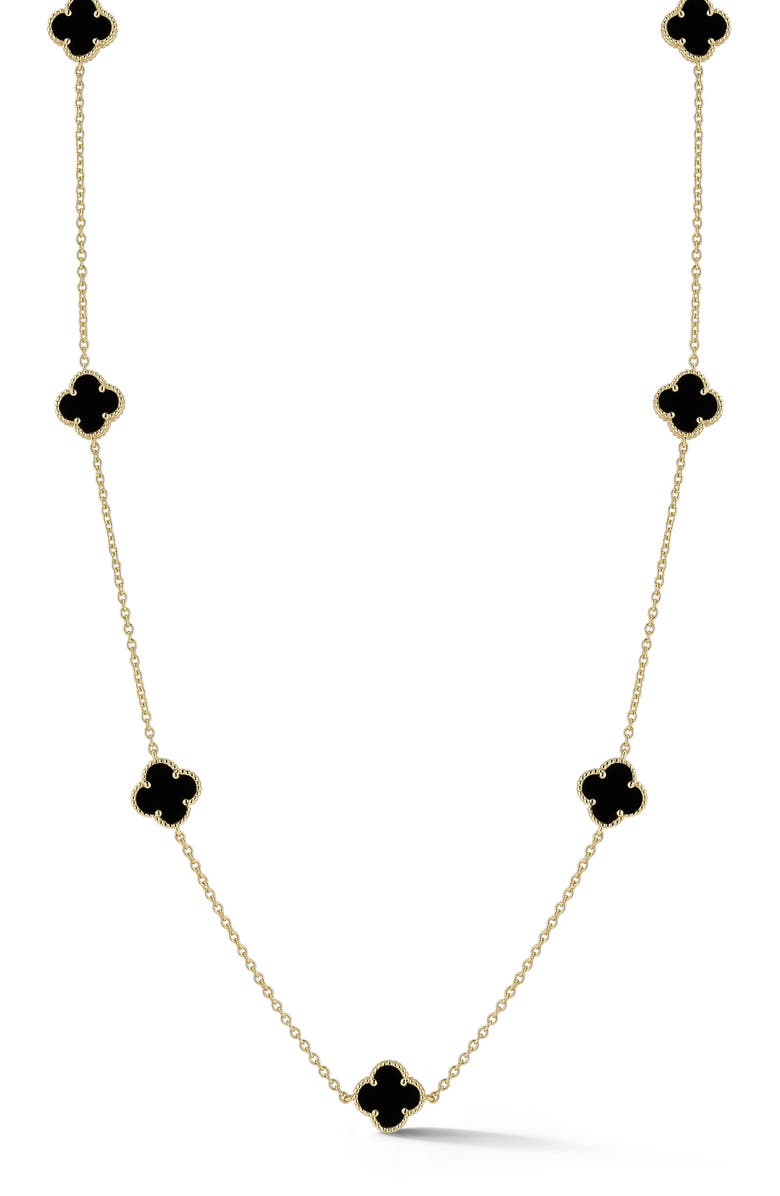 CHLOE AND MADISON Onyx Clover Station Necklace, Main, color, Gold/ Black