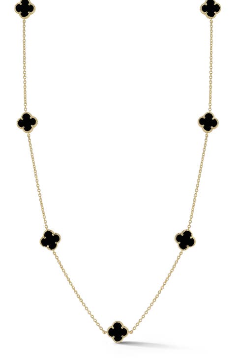 Onyx Clover Station Necklace