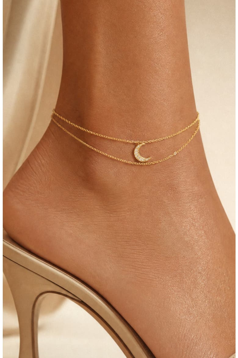 Natalie Sterling Silver Moon Anklet, Alternate, color, GOLD