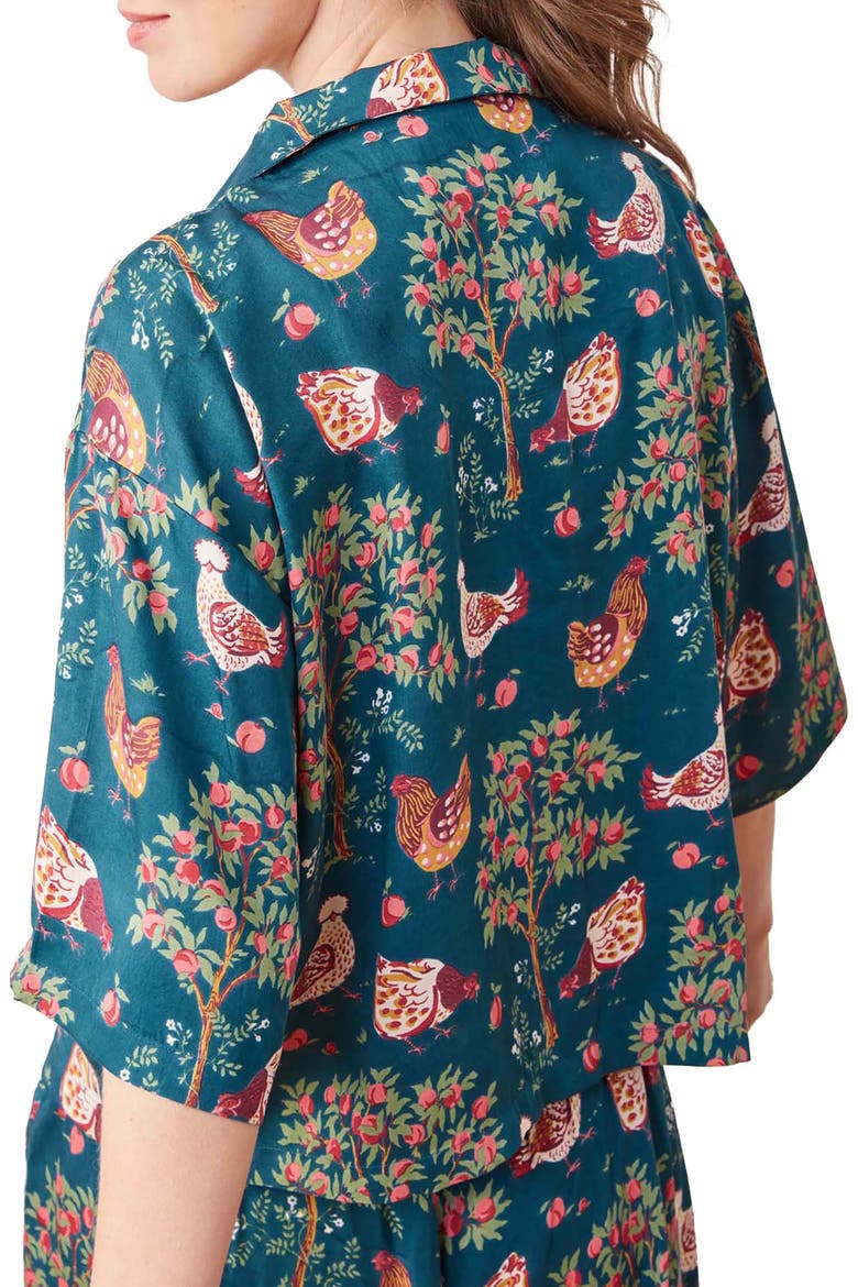 Wildest Dreams Chicken Satin Pajamas, Alternate, color, NAVY