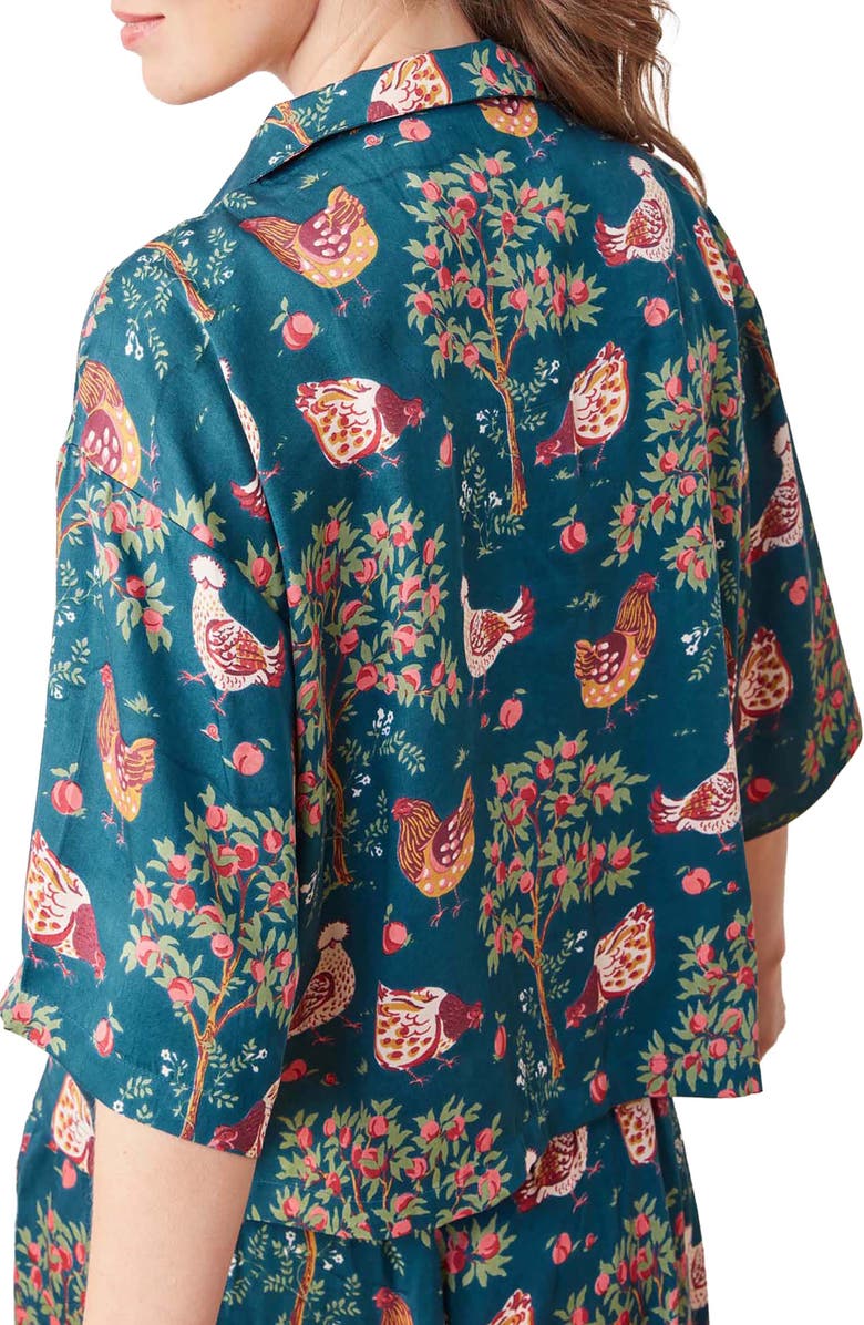 Printfresh Wildest Dreams Chicken Satin Pajamas, Alternate, color, Navy