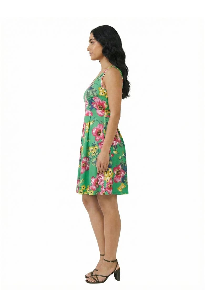 Essential Petite Floral Sleeveless Pleated Pocket Fit N Flare Dress, Alternate, color, Green Multi
