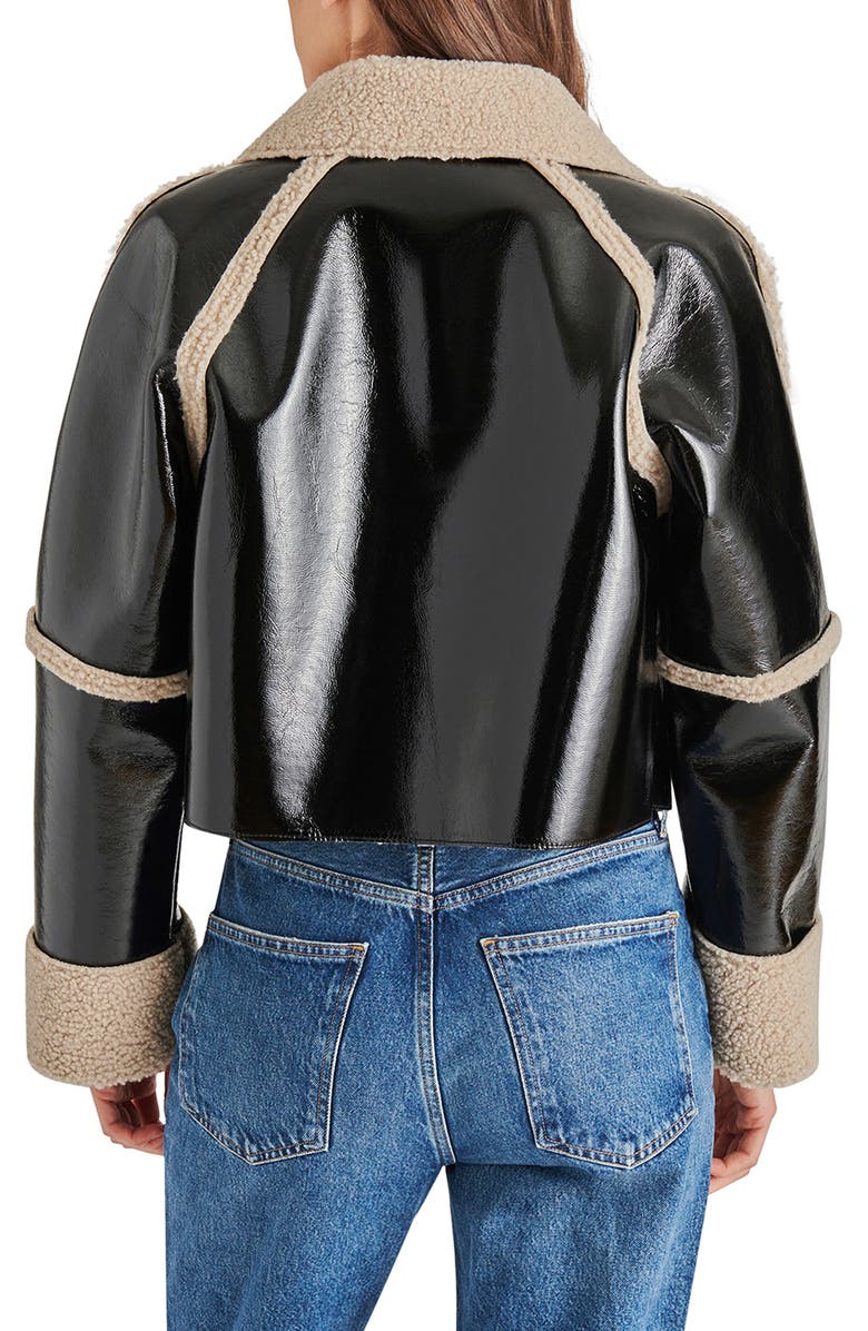 Steve Madden Salma Faux Leather & Faux Shearling Crop Jacket, Alternate, color, 