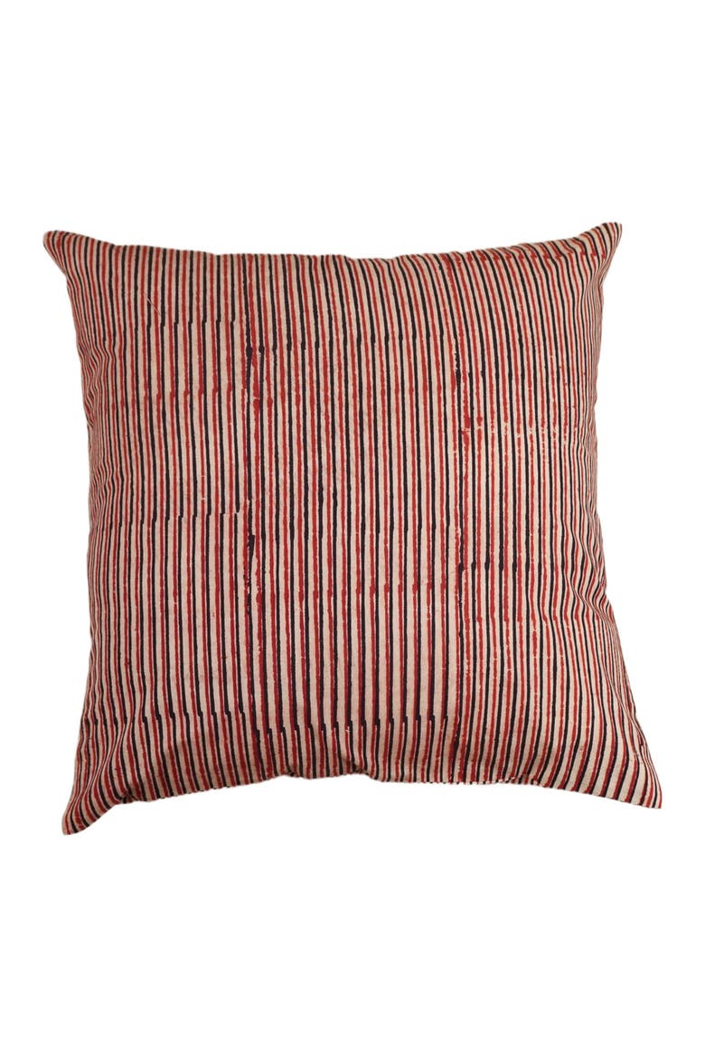 Rustic Stripes Hand Block Print Pillow - Cover, Main, color, Multi-colored Stripe Pattern