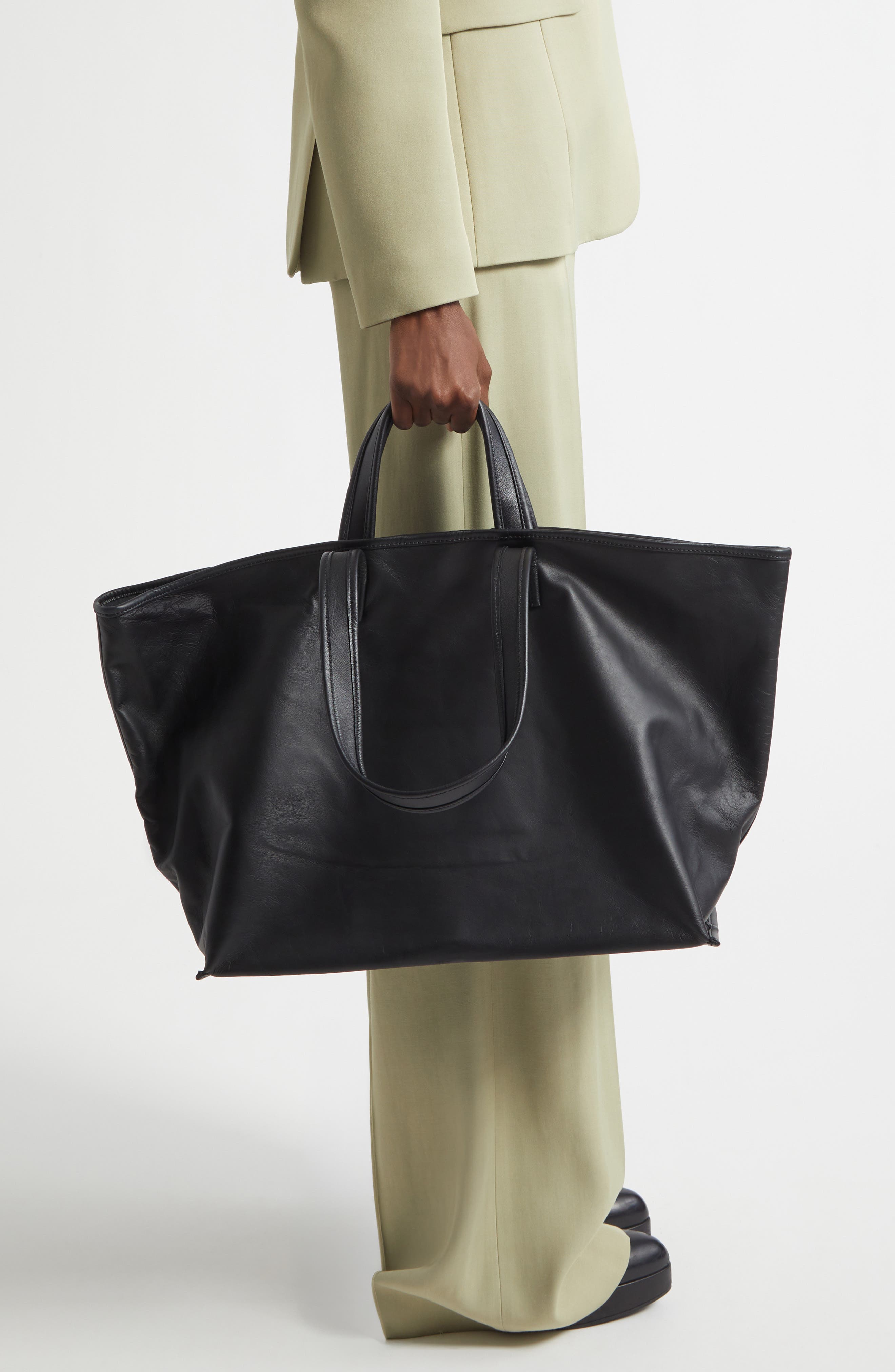 KASSL Lamskin Leather Tote, Alternate, color, Black