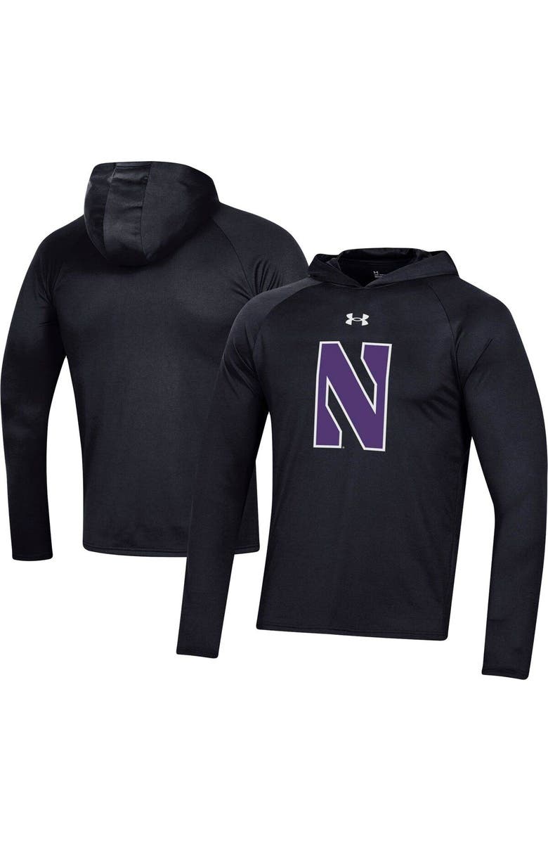Under Armour Men's Under Armour  Black Northwestern Wildcats School Logo Raglan Long Sleeve Hoodie Performance T-Shirt, Main, color, Black