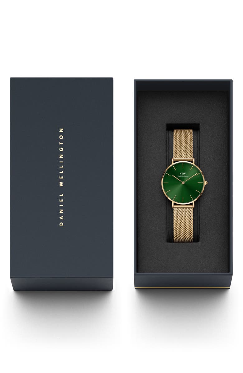 Daniel Wellington Petite Evergold Mesh Strap Watch, 32mm, Alternate, color, Gold/ Emerald