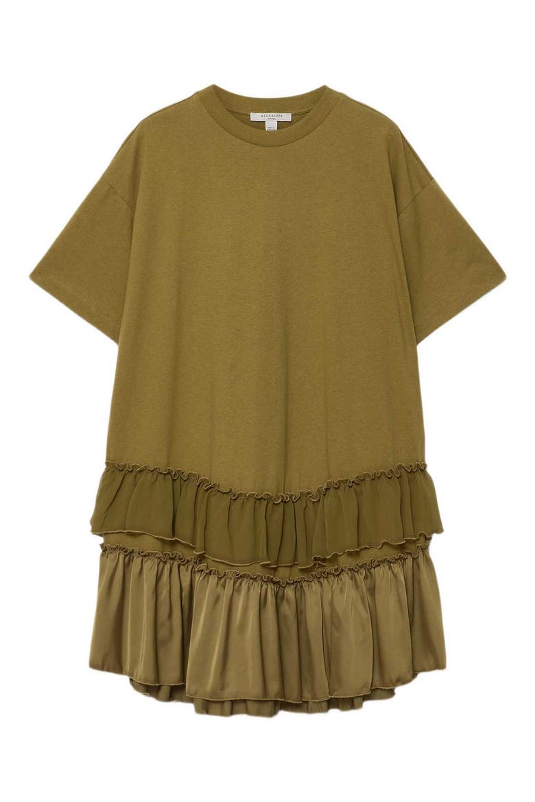 Feyre Ruffle Tiered Cotton T-Shirt Minidress, Alternate, color, KHAKI GREEN