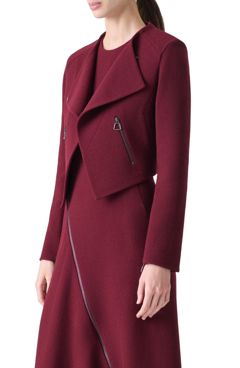 Akris Ariel Asymmetric Double Face Virgin Wool Crop Jacket, Alternate, color, Ruby Red